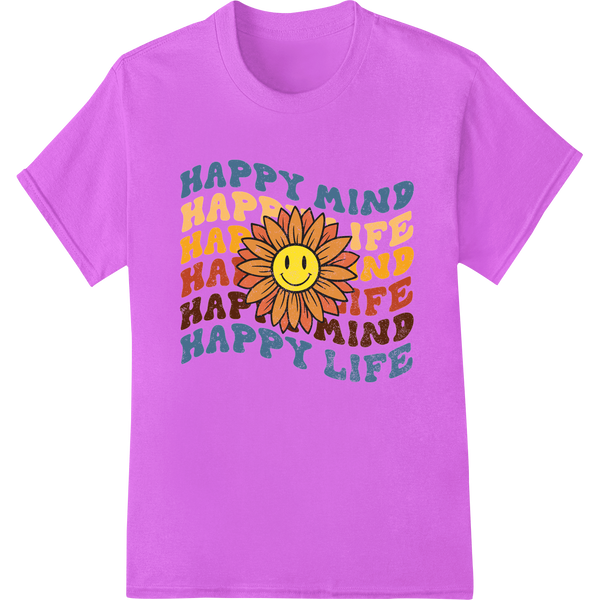 Uplifting "Happy Mind Happy Life" DTF Print Heat Transfer on purple shirt - SUPERDTF-DTF Prints-DTF Transfers-Custom DTF Prints