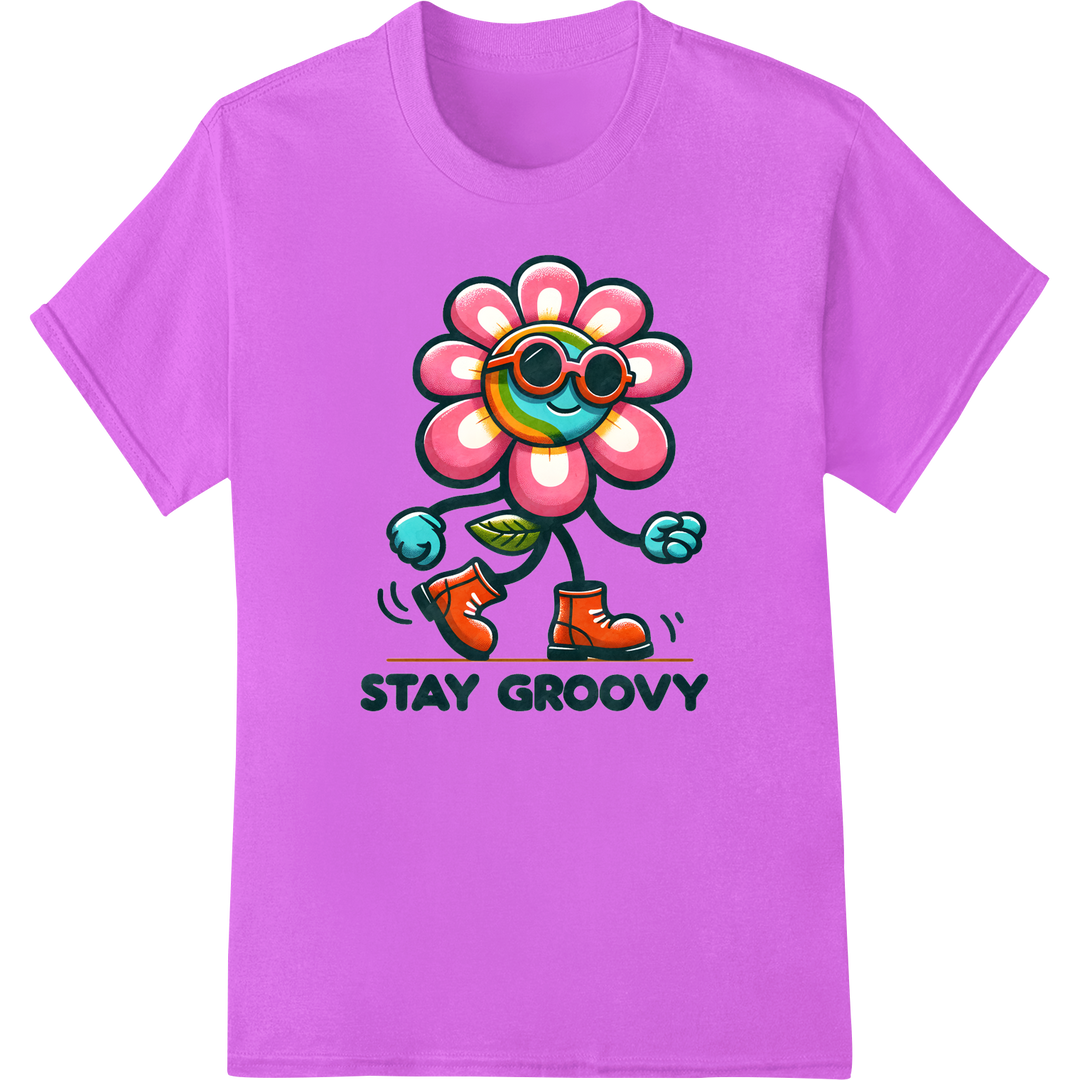 Retro Flower Power: Groovy 60s Vibes DTF Heat Transfer Print on purple shirt - SUPERDTF-DTF Prints-DTF Transfers-Custom DTF Prints