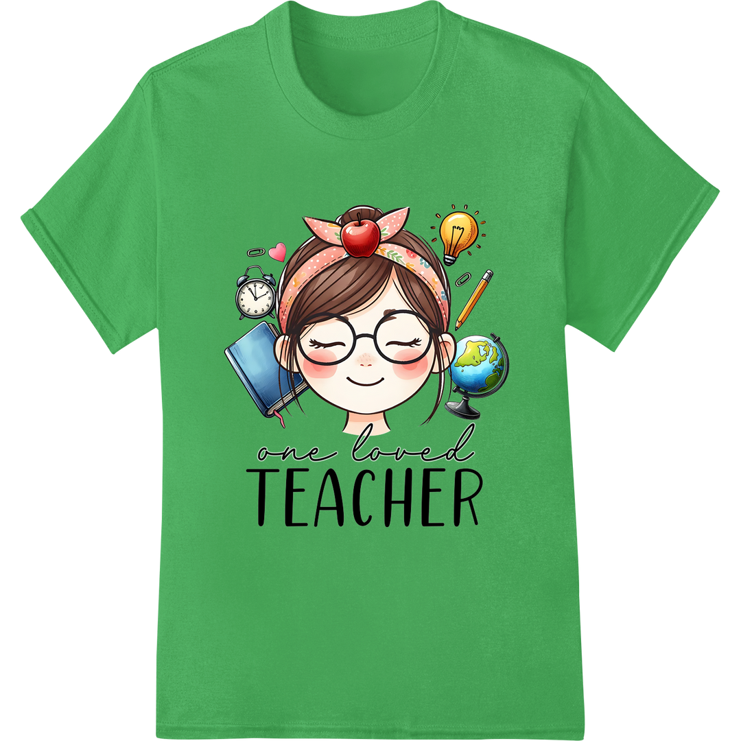 Adorable 'One Loved Teacher' Design for Teacher Gifts on green shirt - SUPERDTF-DTF Prints-DTF Transfers-Custom DTF Prints