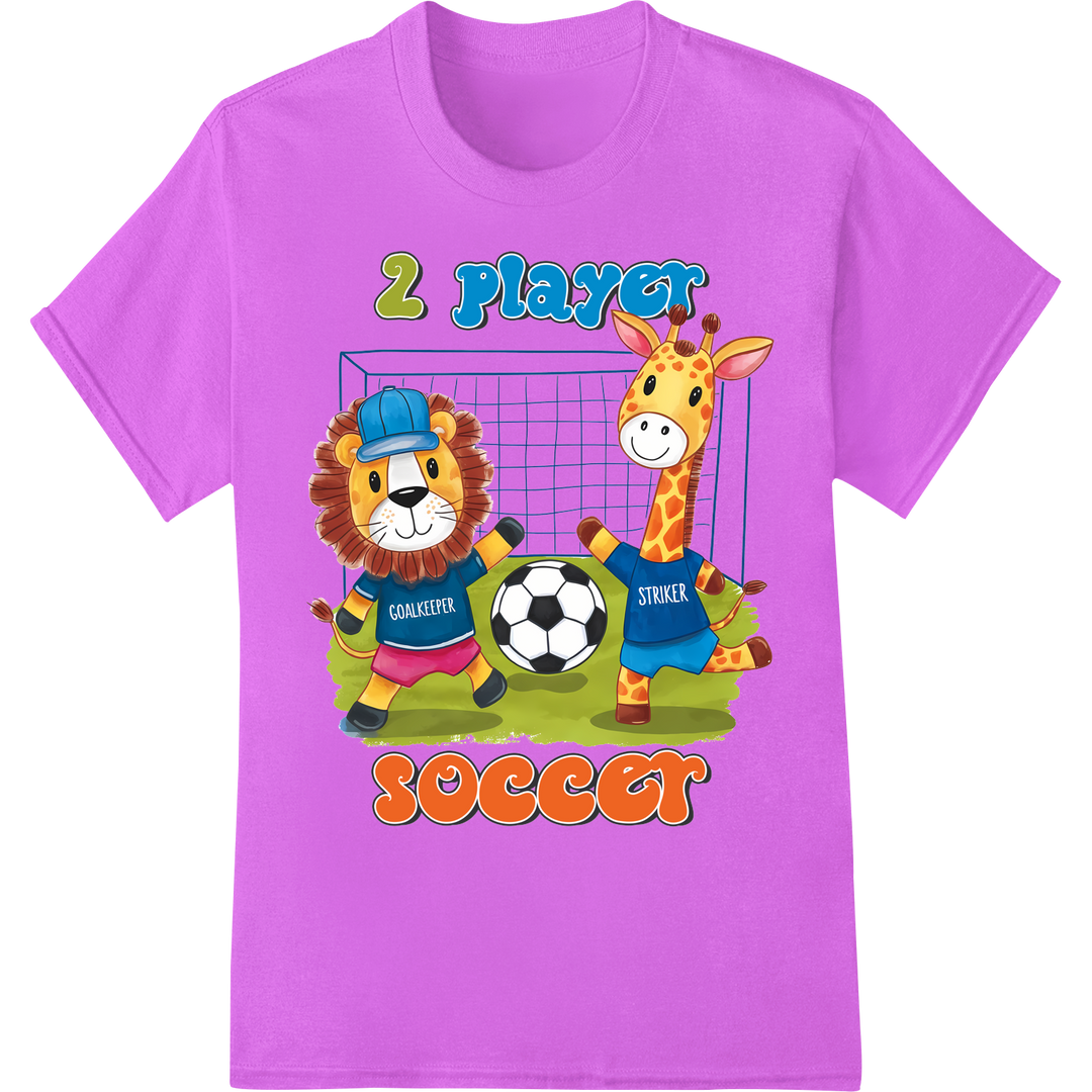 Playful Lions' Soccer Match: Adorable Cartoon DTF Print on purple shirt - SUPERDTF-DTF Prints-DTF Transfers-Custom DTF Prints