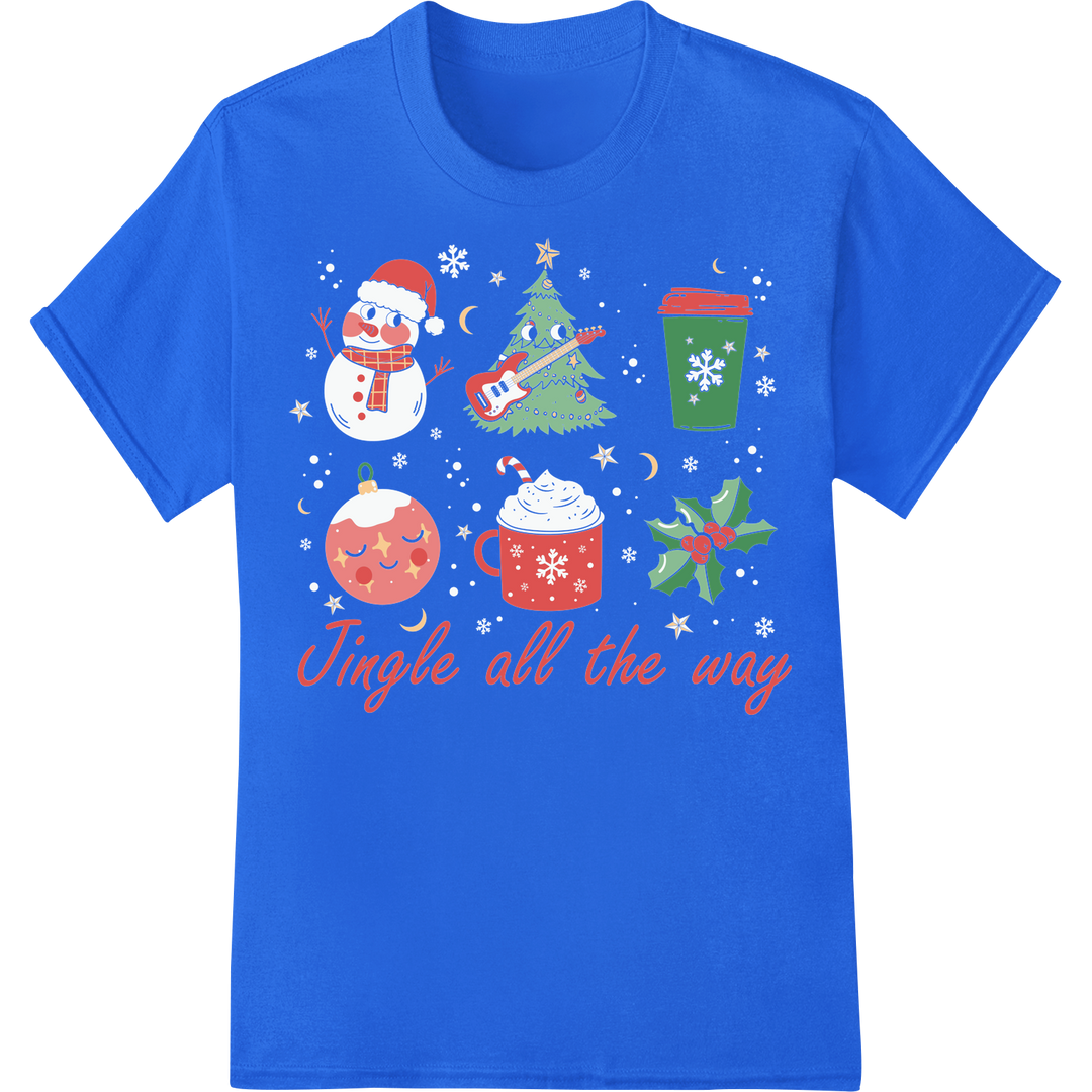 Retro Christmas Magic: Jingle All The Way DTF Print Transfer on blue shirt - SUPERDTF-DTF Prints-DTF Transfers-Custom DTF Prints