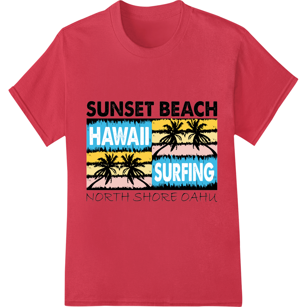 Retro Hawaii Surfing DTF Print Heat Transfer | Vintage Style on red shirt - SUPERDTF-DTF Prints-DTF Transfers-Custom DTF Prints