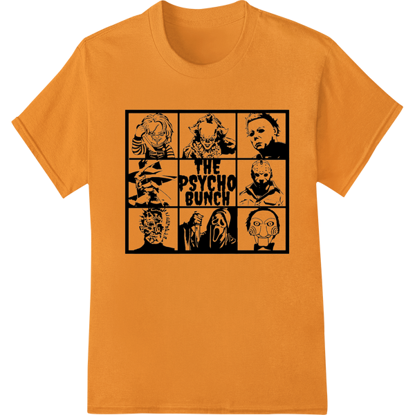 The Psycho Bunch retro horror sitcom parody design featuring quirky characters in a vintage TV show style print for DTF...