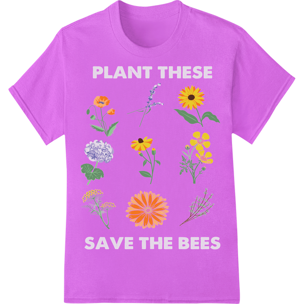 Plant Bee-Friendly Flowers: Vibrant Gardening DTF Print on purple shirt - SUPERDTF-DTF Prints-DTF Transfers-Custom DTF Prints