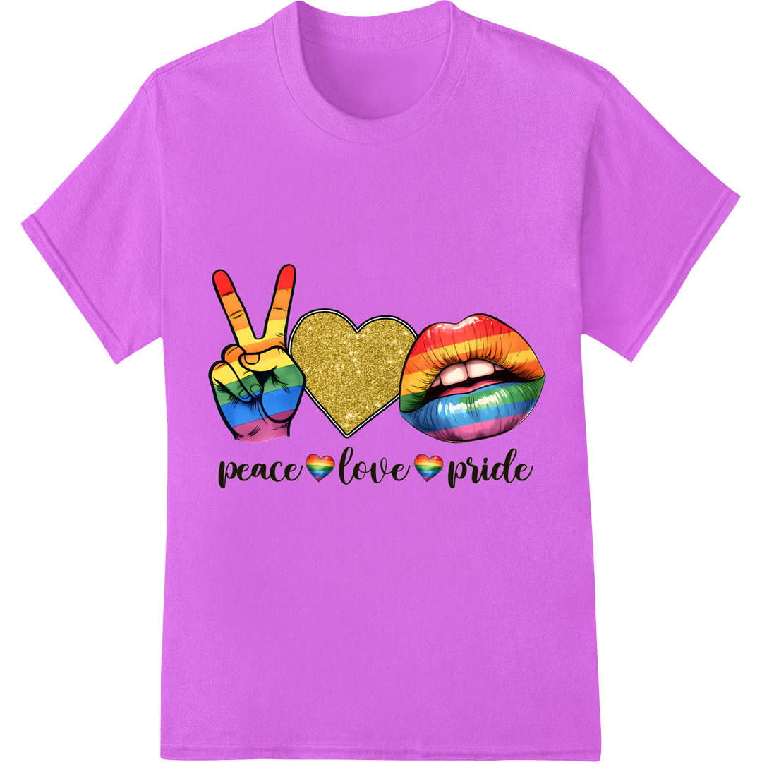 Rainbow Pride Peace Love DTF Heat Transfer Vinyl Print on purple shirt - SUPERDTF-DTF Prints-DTF Transfers-Custom DTF Prints