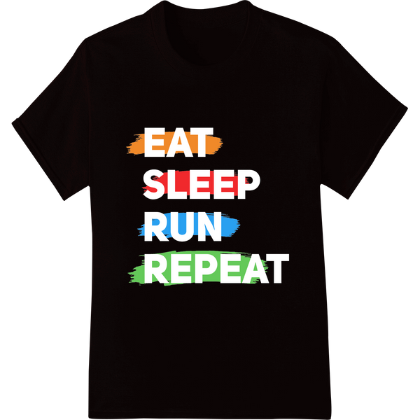 Motivational 'Eat Sleep Run Repeat' DTF Print Heat Transfer on black shirt - SUPERDTF-DTF Prints-DTF Transfers-Custom DTF Prints