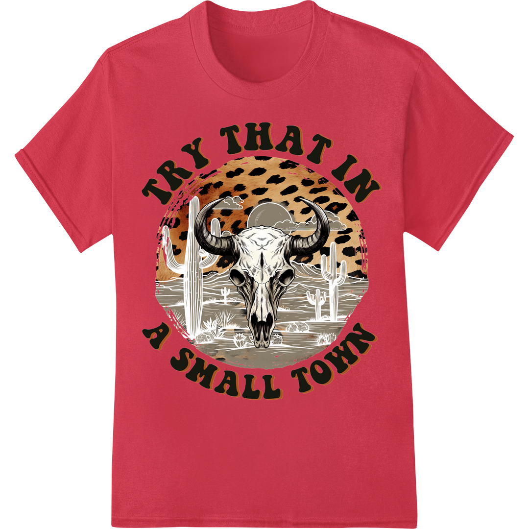 Fierce Country Rebel Cow Skull DTF Print Heat Transfer on red shirt - SUPERDTF-DTF Prints-DTF Transfers-Custom DTF Prints