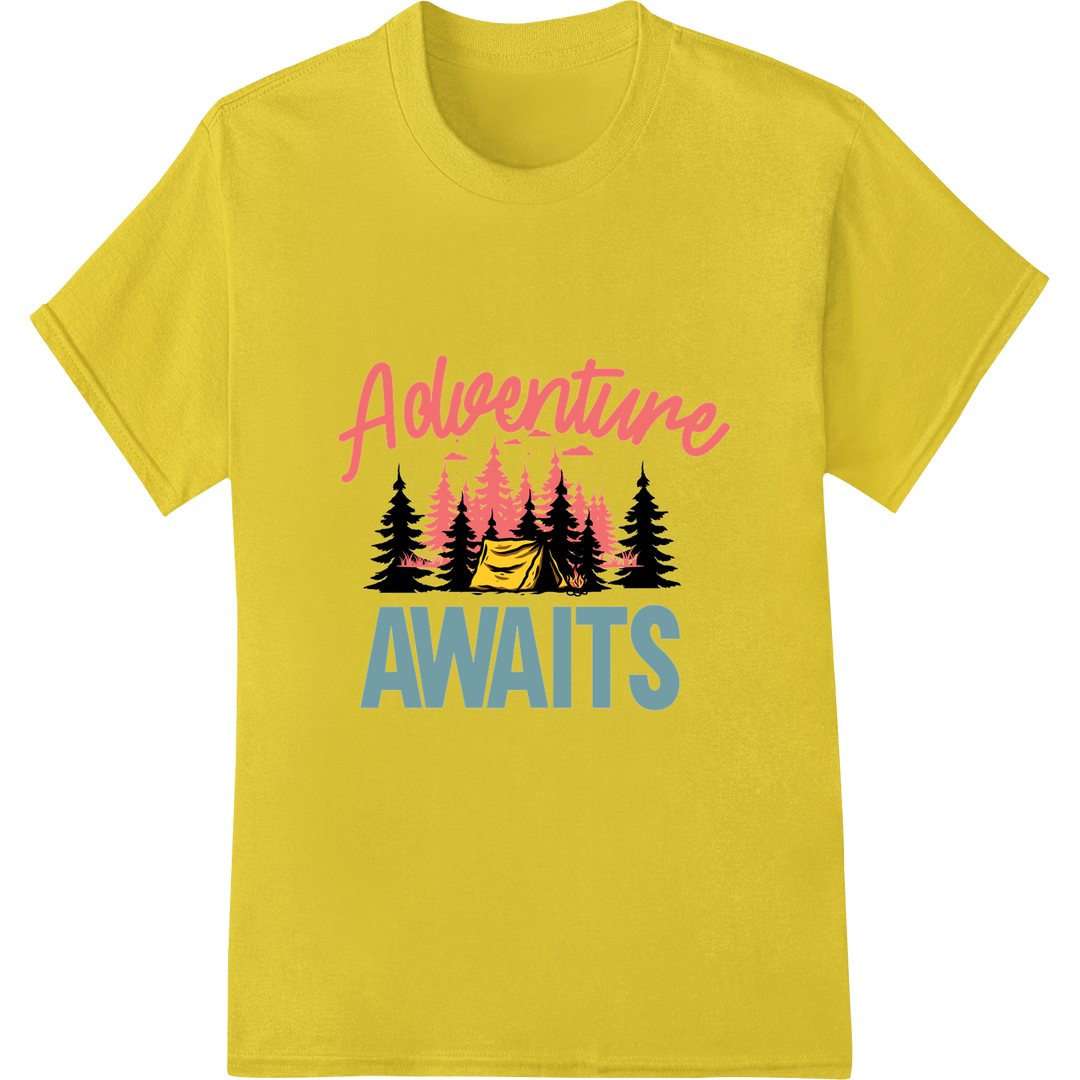 Embrace the Call of the Wild with 'Adventure Awaits' on yellow shirt - SUPERDTF-DTF Prints-DTF Transfers-Custom DTF Prints