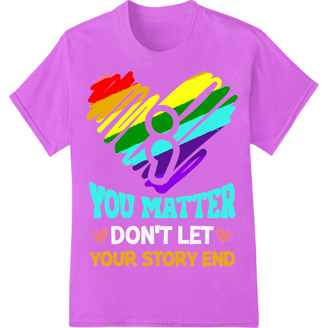 Uplifting 'You Matter' Rainbow Heart DTF Print Heat Transfer on purple shirt - SUPERDTF-DTF Prints-DTF Transfers-Custom DTF Prints