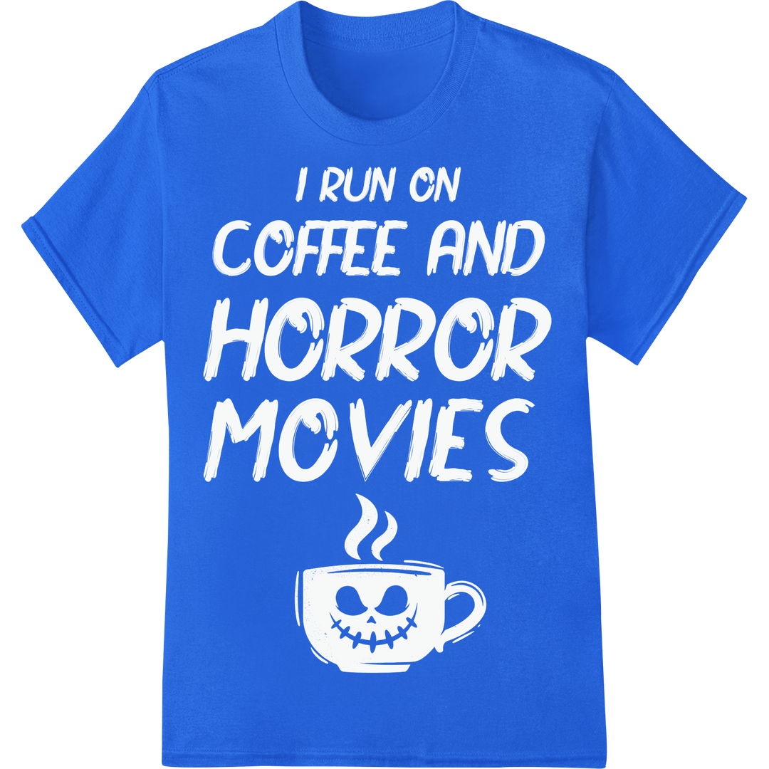 Vintage Coffee Vibes: Retro Pattern DTF Print Transfer on blue shirt - SUPERDTF-DTF Prints-DTF Transfers-Custom DTF Prints