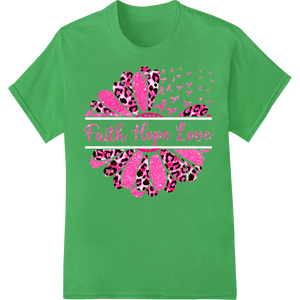 Faith Hope Love Leopard Print Heart - DTF Print Transfer on green shirt - SUPERDTF-DTF Prints-DTF Transfers-Custom DTF Prints