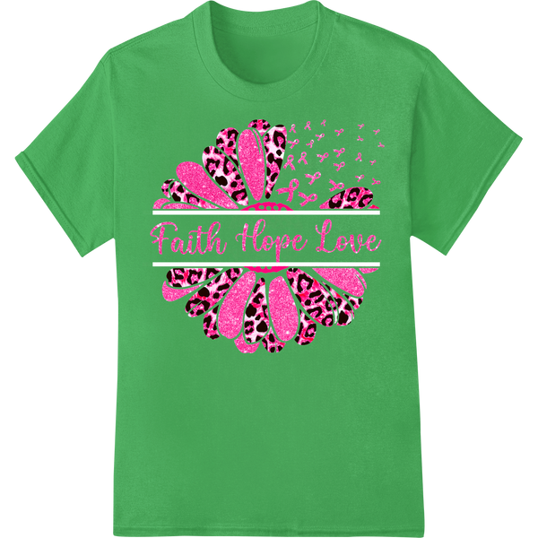 Faith Hope Love Leopard Print Heart - DTF Print Transfer on green shirt - SUPERDTF-DTF Prints-DTF Transfers-Custom DTF Prints