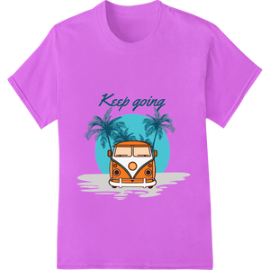 Innovative custom merchandise design on Keep Going: Embrace Adventure with Vibrant VW Van Design