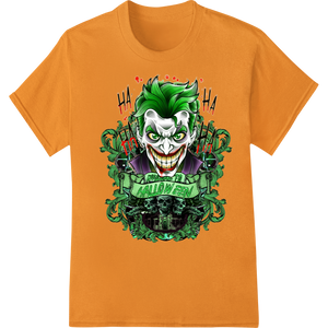 Premium quality DTF printing technology on Sinister Joker: Hauntingly Detailed Halloween Heat Transfer