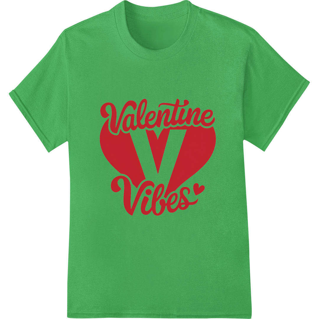 Bold 'Valentine Vibes' Red Heart DTF Print Heat Transfer on green shirt - SUPERDTF-DTF Prints-DTF Transfers-Custom DTF Prints