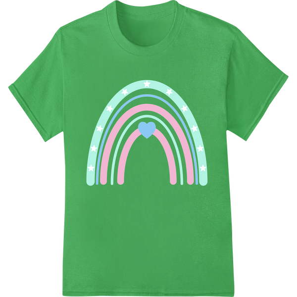 Enchanting Rainbow Heart: Valentine's Day DTF Print Transfer on green shirt - SUPERDTF-DTF Prints-DTF Transfers-Custom DTF Prints