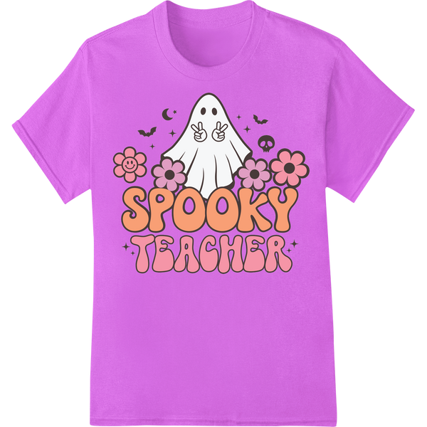 Spooky Teacher Ghost: Hauntingly Cute Halloween DTF Print on purple shirt - SUPERDTF-DTF Prints-DTF Transfers-Custom DTF Prints