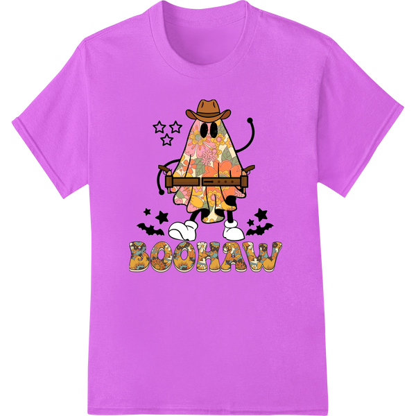 Adorable Ghost Cowboy: Spooky Fun for Halloween on purple shirt - SUPERDTF-DTF Prints-DTF Transfers-Custom DTF Prints