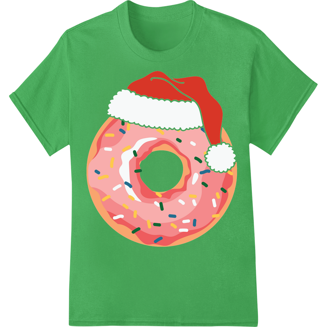 Festive Christmas Donut DTF Print Heat Transfer | Food Tee on green shirt - SUPERDTF-DTF Prints-DTF Transfers-Custom DTF Prints