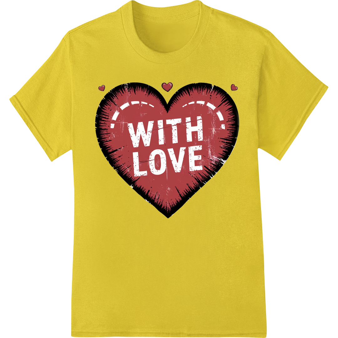 Vintage 'With Love' Heart Stamp DTF Print Heat Transfer on yellow shirt - SUPERDTF-DTF Prints-DTF Transfers-Custom DTF Prints