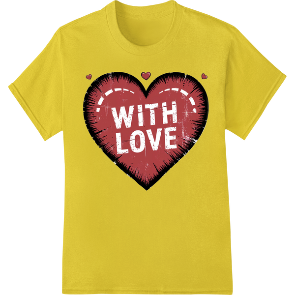 Vintage 'With Love' Heart Stamp DTF Print Heat Transfer on yellow shirt - SUPERDTF-DTF Prints-DTF Transfers-Custom DTF Prints