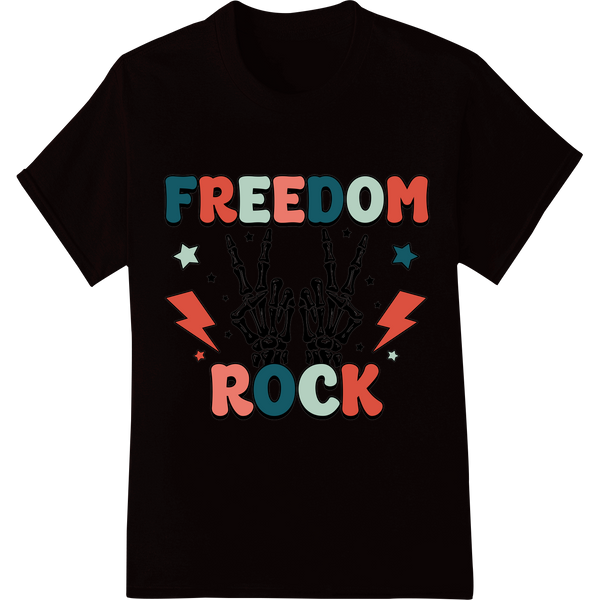 Skeleton Hands Rock 4th of July Freedom DTF Heat Transfer on black shirt - SUPERDTF-DTF Prints-DTF Transfers-Custom DTF Prints