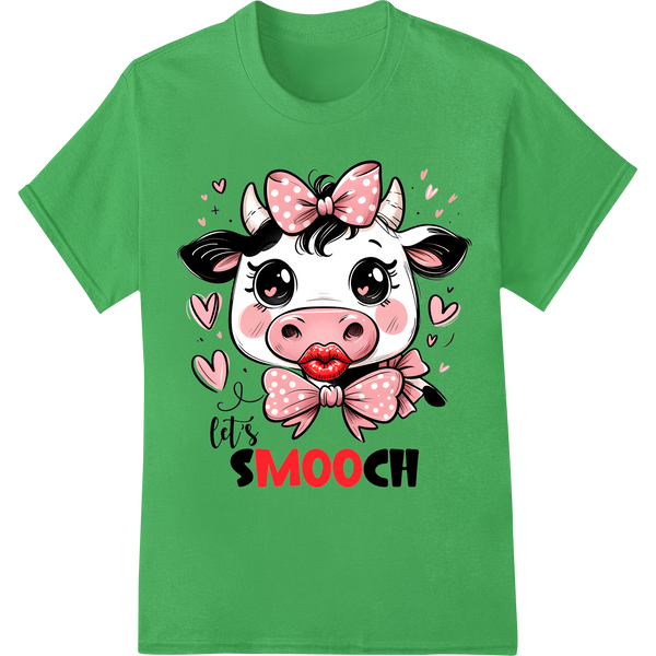 Adorable 'Let's Smooch' Cow Valentine's Day DTF Print on green shirt - SUPERDTF-DTF Prints-DTF Transfers-Custom DTF Prints