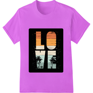 Durable t shirt prints applied to Sunset Palm LOVE: Dreamy Valentine's Day DTF Print