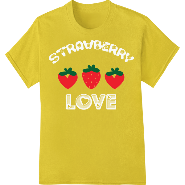 Vegan Valentine: Sweet Strawberry Heart DTF Print Transfer on yellow shirt - SUPERDTF-DTF Prints-DTF Transfers-Custom DTF Prints