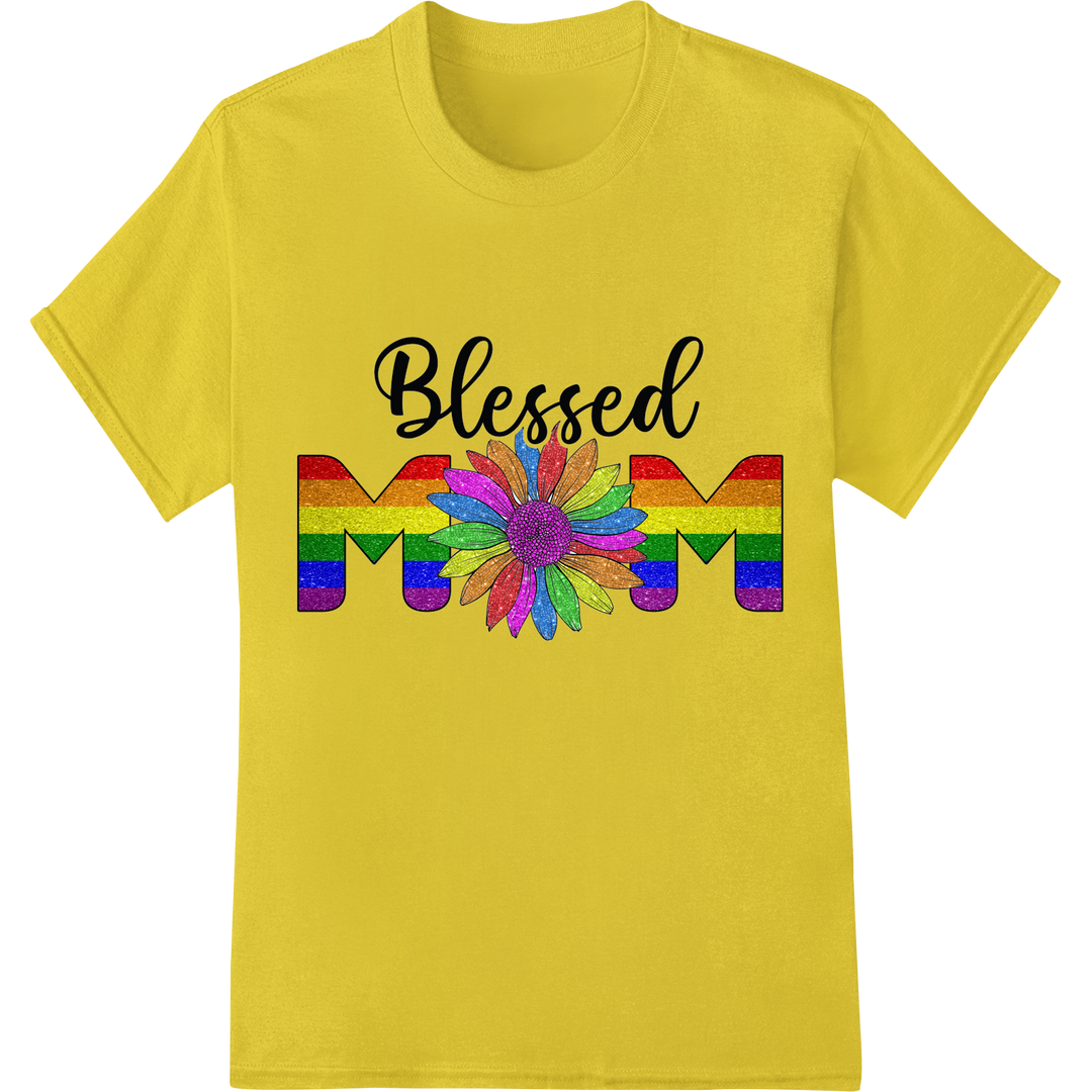 Blessed LGBT Pride Rainbow Floral DTF Print Heat Transfer on yellow shirt - SUPERDTF-DTF Prints-DTF Transfers-Custom DTF Prints