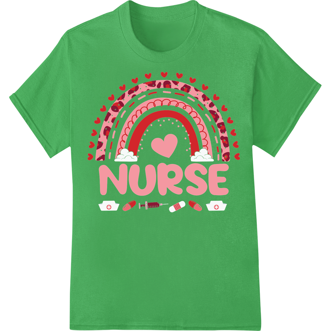 Hearts of Love: Valentine's Day Gift for Nurses DTF Print on green shirt - SUPERDTF-DTF Prints-DTF Transfers-Custom DTF Prints