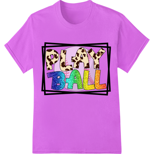 Wild Leopard Print 'PLAY BALL' Baseball DTF Heat Transfer on purple shirt - SUPERDTF-DTF Prints-DTF Transfers-Custom DTF Prints