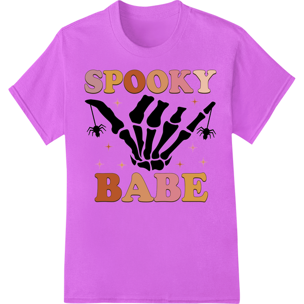 Innovative customized apparel design on Adorable 'Spooky Babe' Skeleton Hand Halloween DTF Print