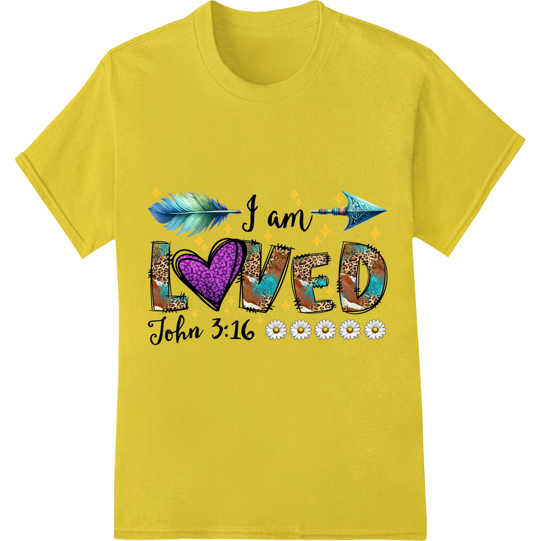 I am Loved John 3:16 - Inspiring Faith DTF Print Transfer on yellow shirt - SUPERDTF-DTF Prints-DTF Transfers-Custom DTF Prints