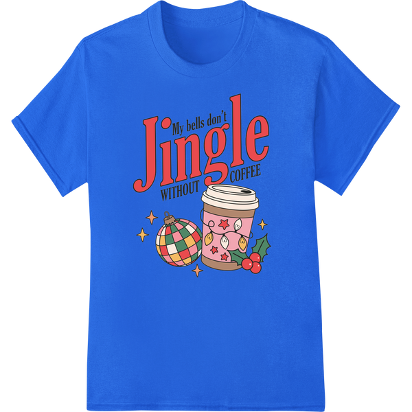 Retro Xmas Coffee Lover Heat Transfer - Jingle & Java on blue shirt - SUPERDTF-DTF Prints-DTF Transfers-Custom DTF Prints