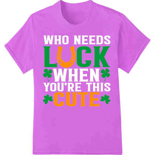 Charming 'Luck Cute' St. Patrick's Day DTF Print Transfer on purple shirt - SUPERDTF-DTF Prints-DTF Transfers-Custom DTF Prints