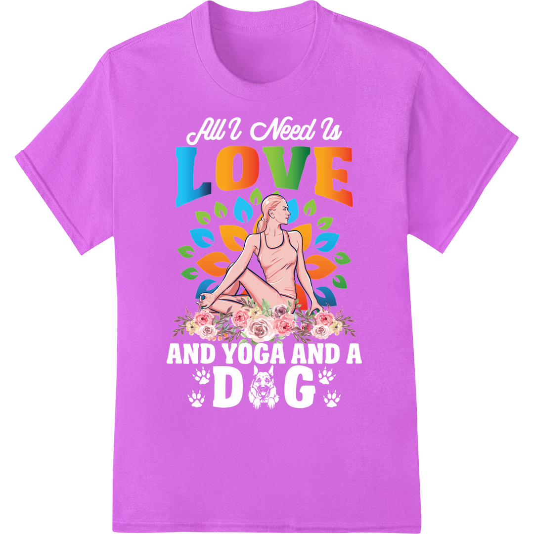 Vibrant Yoga Love DTF Print Heat Transfer | Mindful Floral on purple shirt - SUPERDTF-DTF Prints-DTF Transfers-Custom DTF Prints