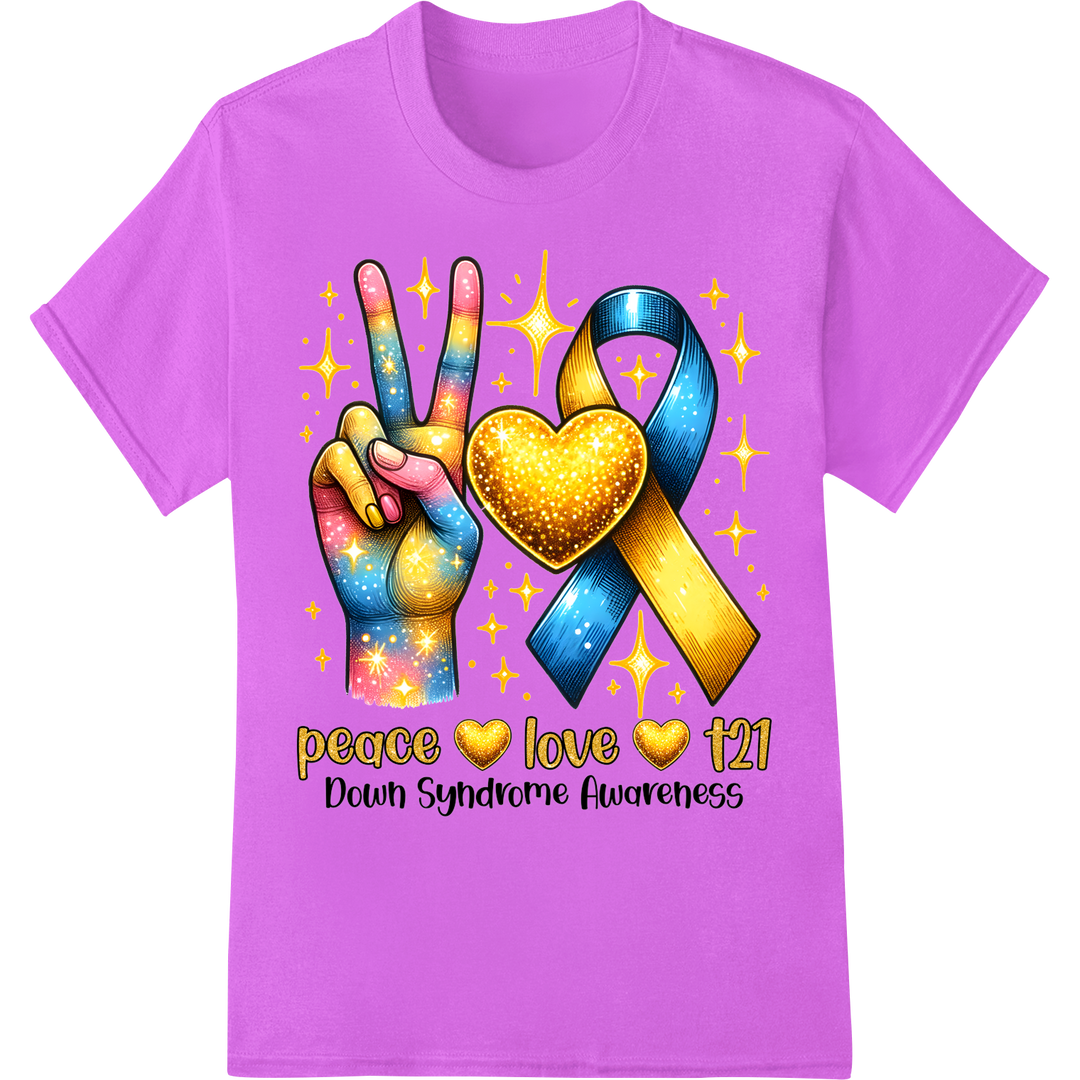 Vibrant Peace Sign DTF Print for Down Syndrome Awareness on purple shirt - SUPERDTF-DTF Prints-DTF Transfers-Custom DTF Prints