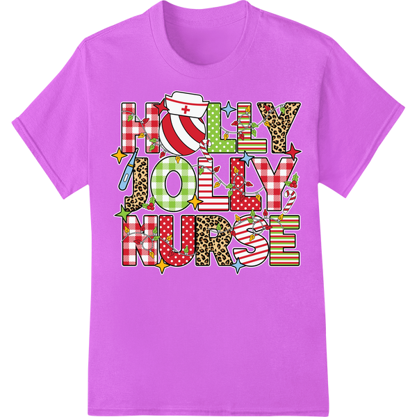 Retro Holly Jolly Nurse | Festive Christmas DTF Print Transfer on purple shirt - SUPERDTF-DTF Prints-DTF Transfers-Custom DTF Prints