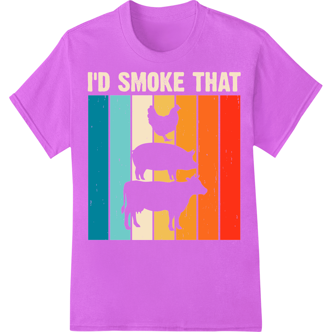 Sizzling BBQ Animal Trio: Cow, Chicken, Pig Silhouette on purple shirt - SUPERDTF-DTF Prints-DTF Transfers-Custom DTF Prints