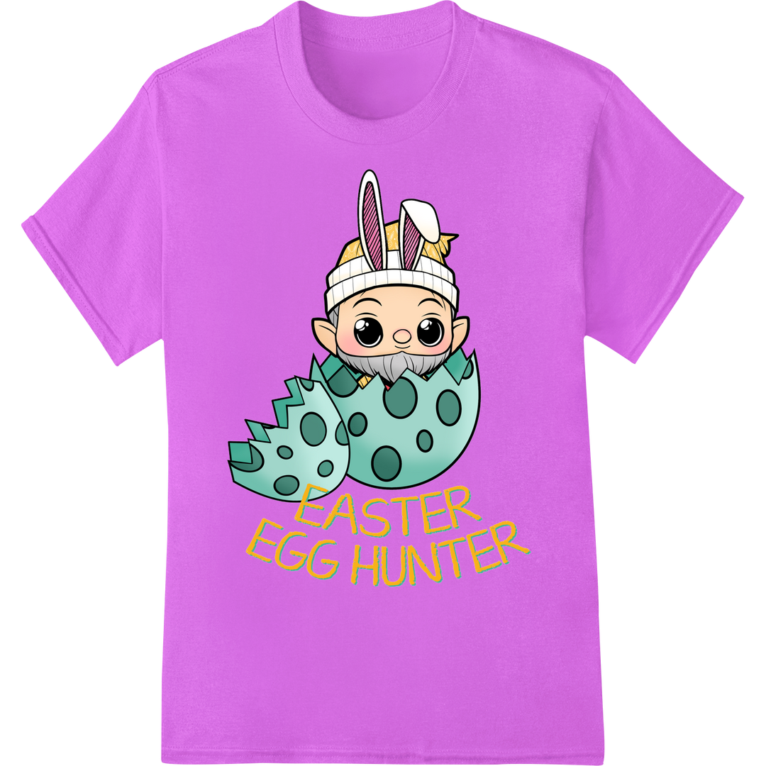 Adorable Easter Egg Hunter Gnome - Festive DTF Print on purple shirt - SUPERDTF-DTF Prints-DTF Transfers-Custom DTF Prints