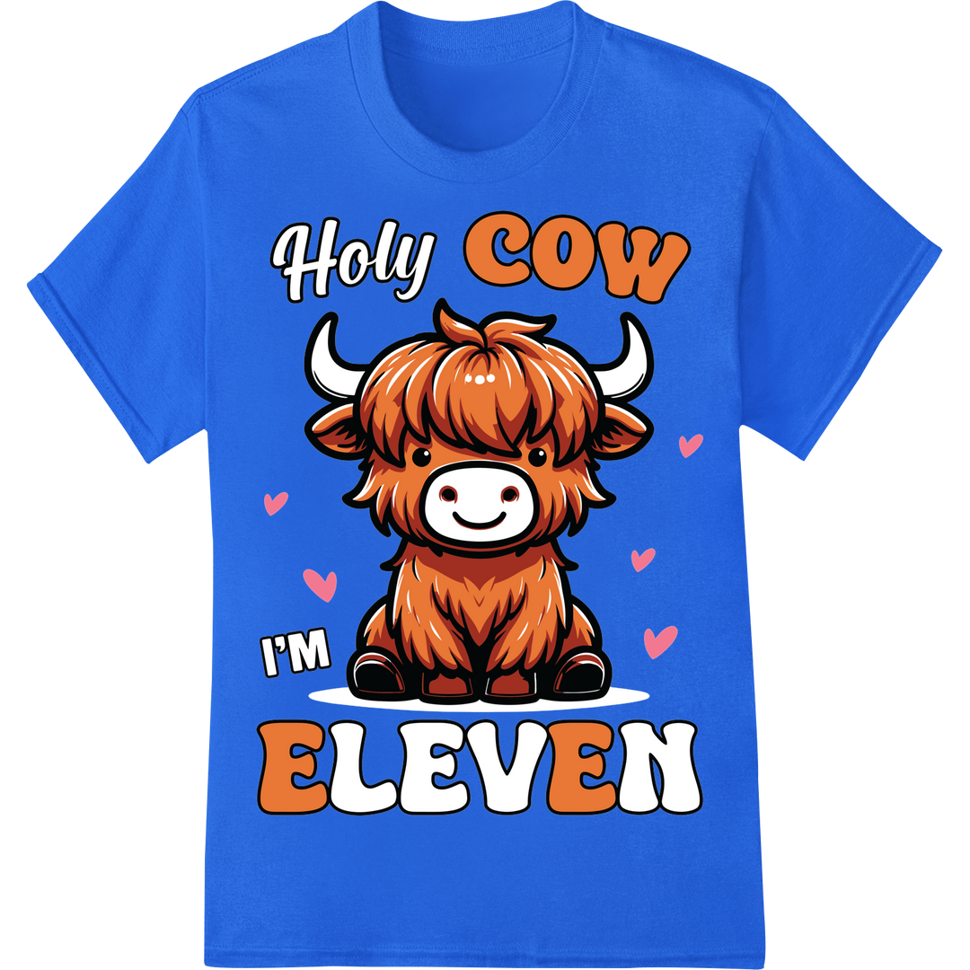 Moo-velous 11th Birthday Cow Print | Cute Farm Animal DTF on blue shirt - SUPERDTF-DTF Prints-DTF Transfers-Custom DTF Prints