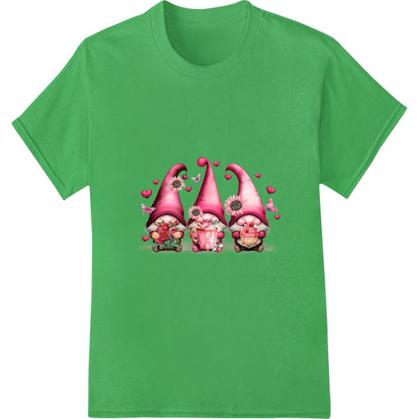 Enchanting Gnome Valentine: Lovable DTF Print Heat Transfer on green shirt - SUPERDTF-DTF Prints-DTF Transfers-Custom DTF Prints