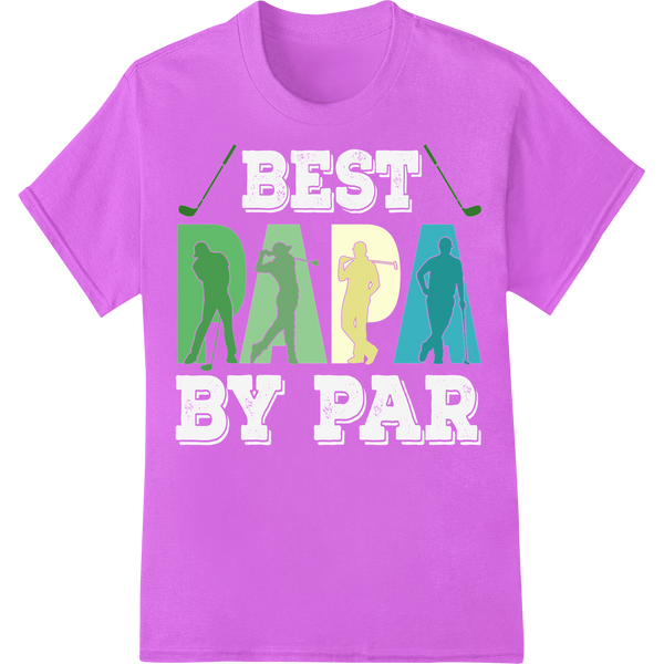 Golfer Silhouette DTF Print Heat Transfer | Golf Apparel on purple shirt - SUPERDTF-DTF Prints-DTF Transfers-Custom DTF Prints