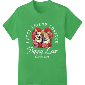 Personalized DTF printing technology design for Corgi Valentines: Cute Dogs in Red Rose Wreath Heat Transfer