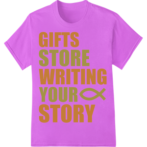 Express Your Story with Gifts Store Writing DTF Print with custom garment printing artwork