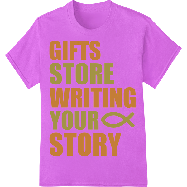 Express Your Story with Gifts Store Writing DTF Print with custom garment printing artwork