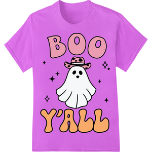 Spooky Cute Ghost Says 'BOO Y'ALL' in Pastel Halloween Style showcasing advanced custom print solutions technology