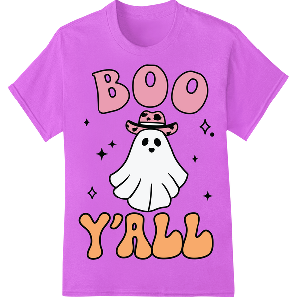 Spooky Cute Ghost Says 'BOO Y'ALL' in Pastel Halloween Style showcasing advanced custom print solutions technology