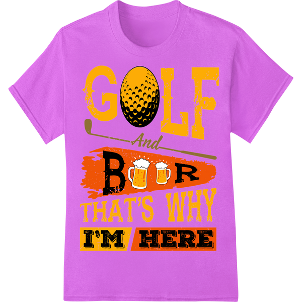 Witty Golf & Beer DTF Print | Unique Gift for Golfers on purple shirt - SUPERDTF-DTF Prints-DTF Transfers-Custom DTF Prints